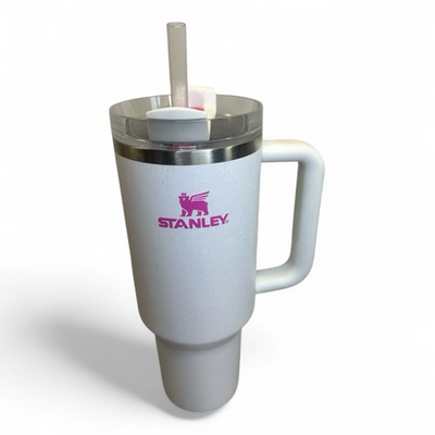 #ad Stanley Quencher H2.0 FlowState Tumbler 40 OZ Pink On White Crackle Texture $16.79