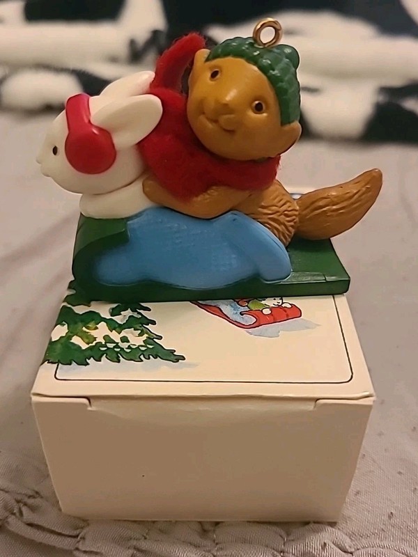 Avon Winter Pals Christmas Ornament Original Box Vintage 1984 Bunny & Squirrel 