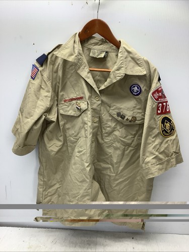 Boy Scout UNIFORM SHIRT Women’s Ladies Blouse XL (18-20)  Tan Short Sleeve Pins