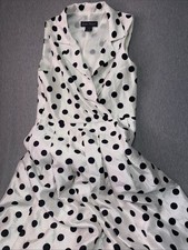 Jessica Howard Polka Dot Dress Women’s 4 White Black Sleeveless Fit Flare