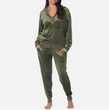 Felina Women's 2- Piece Velour Track Suit Lounge Set, Green Medium