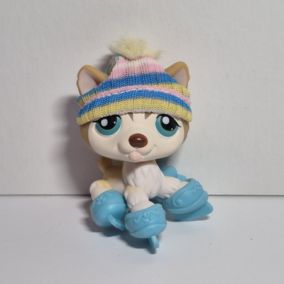 #ad 🩶Authentic Littlest Pet Shop Around The World Seies HUSKY #386 W Hat amp; Skates C $25.78