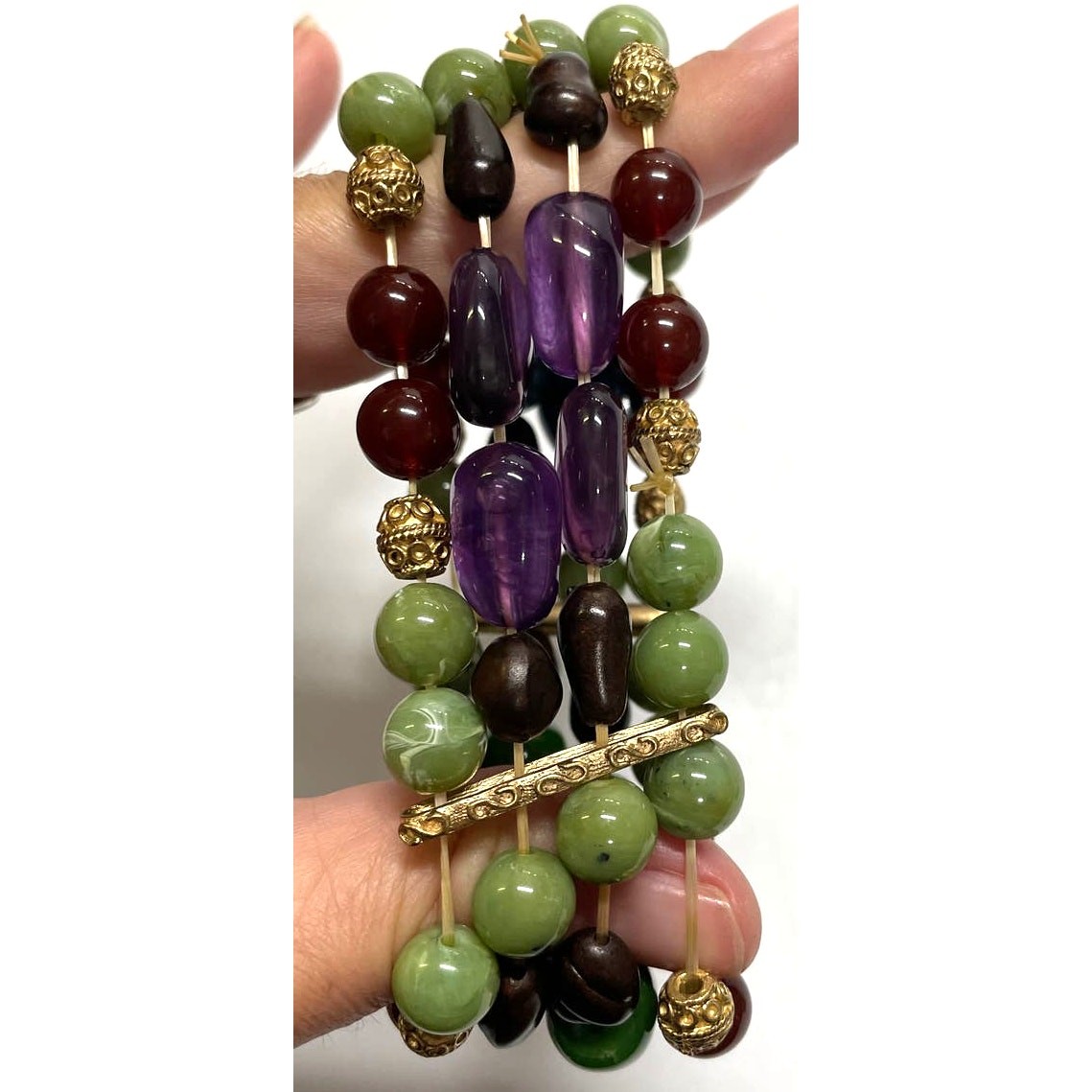 Quad Layered Jadeite Multi Colored Earthling Bead… - image 5