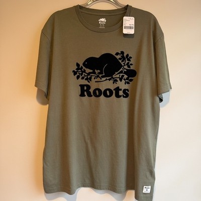 Roots Cooper Beaver Mens XL T-Shirt in Kalamata Olive Color Soft Organic NWT
