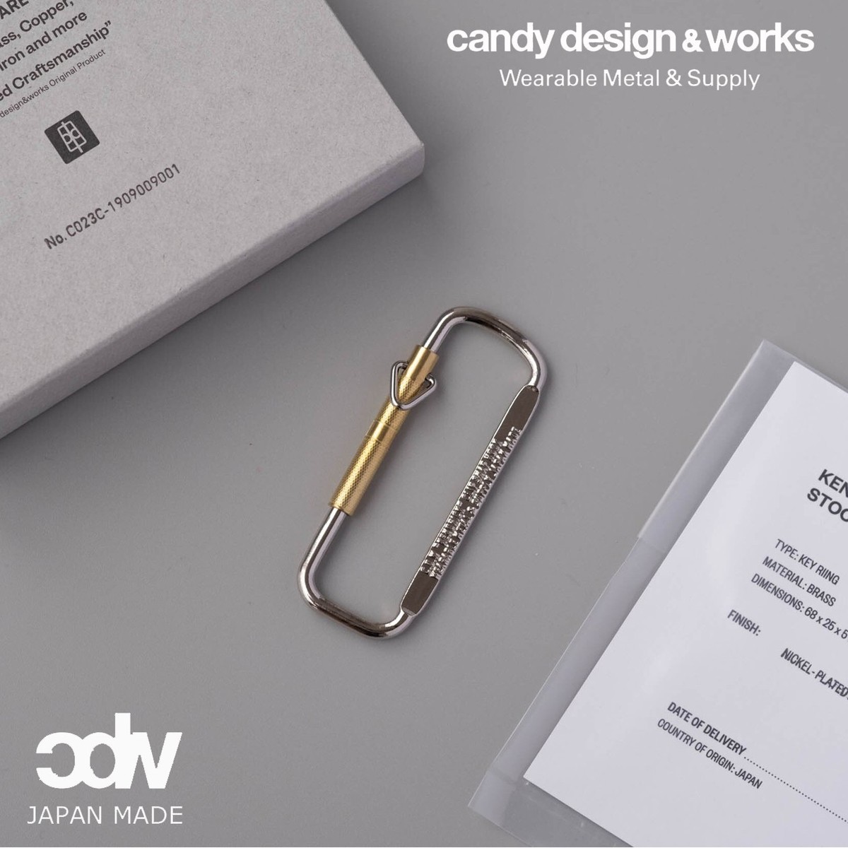 Candy Design & Works KENDRICK Brass/Chrome Keyring Carabiner Hand