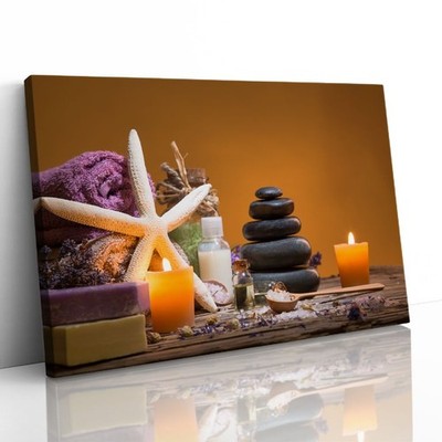 Zen Steine und aromatische Kerzen Leinwand gerahmter Druck Bild Wandbild