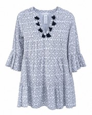 TOMMY BAHAMA Diamond Clip Jacquard Tiered Mini Shift Dress Tassels Sz Sm Beachy