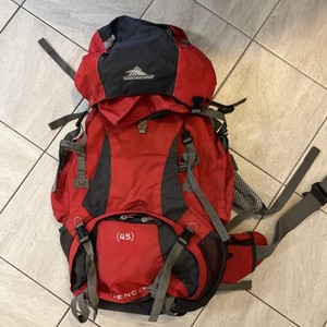 High Sierra Avenger 45L Hiking Backpack Hip Belt Padded Pockets Red/Gray/Black