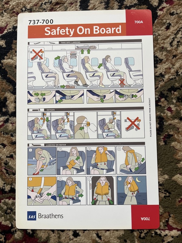 SAS BRAATHENS Airlines B 737-700 (700A) Safety Instruction Card