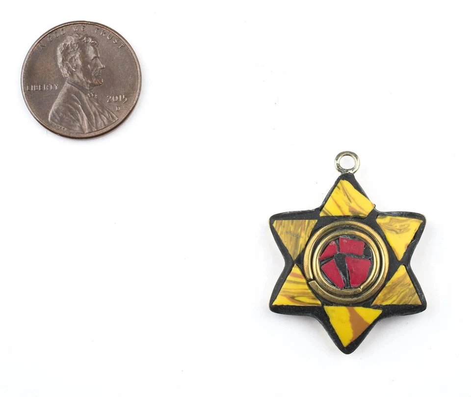 Colgante Estrella de David Nepal Amarillo y Rojo Multicolor Latón Agujero Grande Foto 2 de 3
