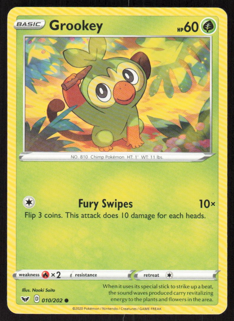 Pokemon Grookey (010) Common 010/202 SWSH01: Sword & Shield Base Set Reverse ...