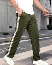 Men's Sweatpants Athletic Drawstring Casual Loose Striped Sweat Pants ArmyGreen