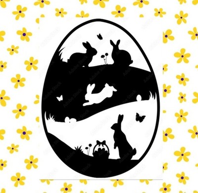 OSTEREIERSZENE, OSTERHASE, SILHOUETTE VINYL AUFKLEBER, KORB, HASE 8''