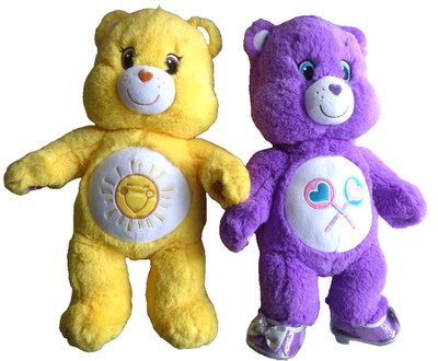 2x Glücksbärchi Build-A-Bear Sunshine & Share Bear gelb lila ca. 50 cm CARE BEAR