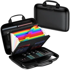 Fireproof Document Box, Hard Case Fireproof File Organizer with Lock and 13 P...