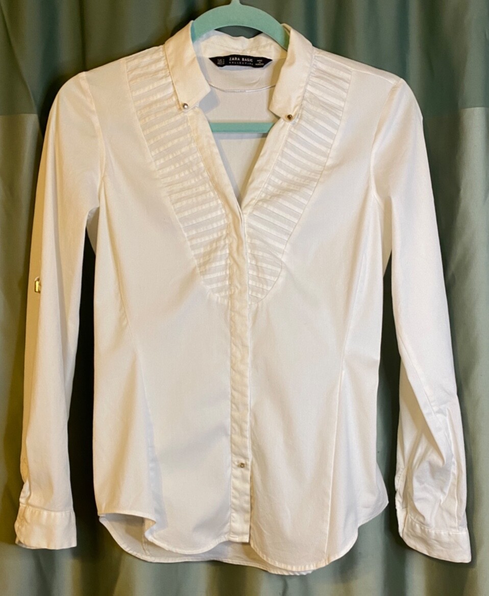 ZARA BASIC White Buttoned Blouse with roll tab sl… - image 1
