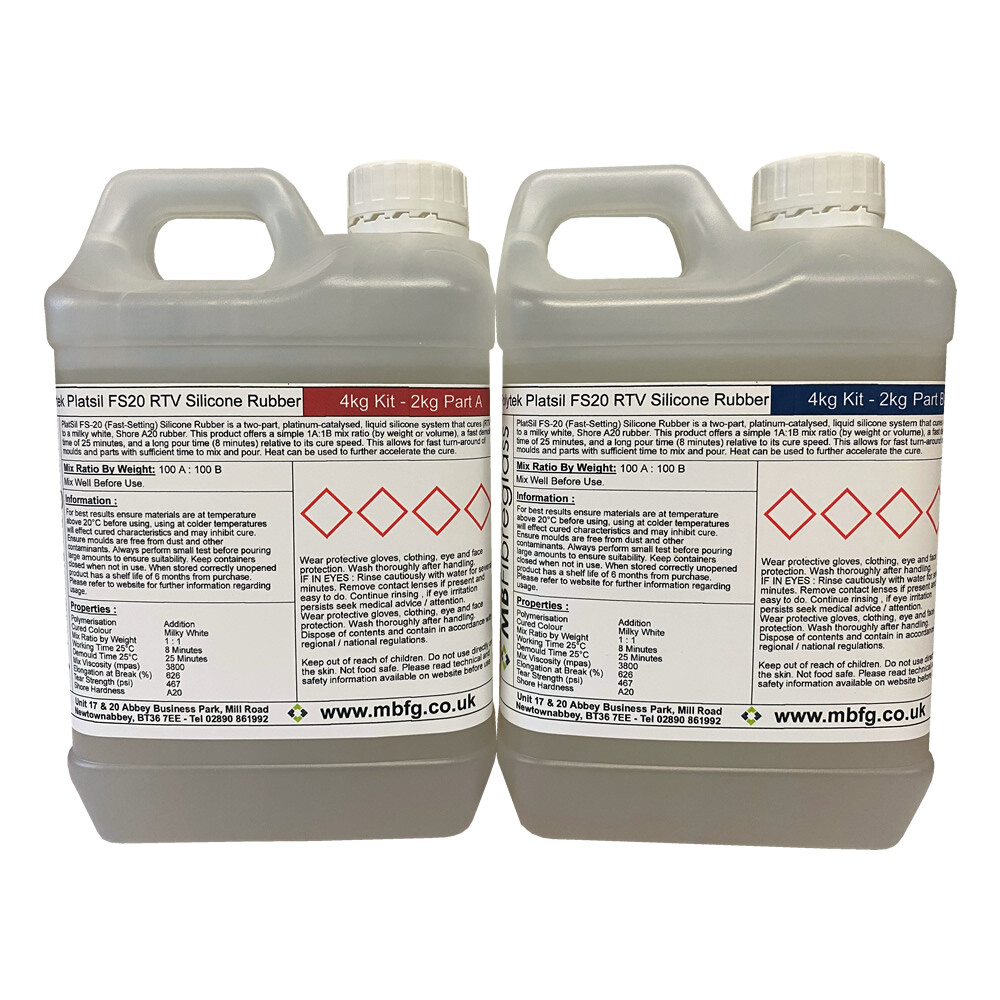 Polytek Platsil FS20 RTV Addition Cure Silicone Rubber Shore A20 - 4kg Kit