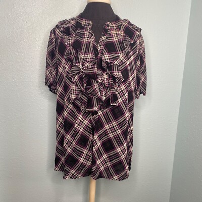 INC International Concepts Blouse Shirt Top Women Plus Size 2X Sheer Plaid