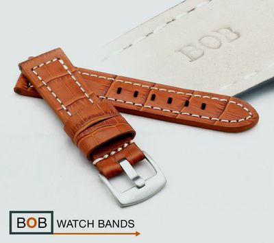 BOB SPORTIVO ECHTLEDERBAND ALLIGATORPRÄGUNG BREITDORNSCHLIESSE LIGHTBROWN 22 mm
