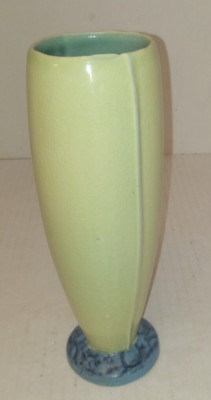 Art Studio Pottery Celadon Glazed  9'' Cylinder Vase Blue Base Stamped