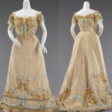 Vintage Light Champagne Wedding Dresses Mid Century Medival Florals Bridal Gowns