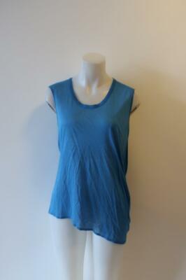 WOMENS HELMUT LANG BLUE DRAPED ASYMMETRIC SLEEVELESS TANK