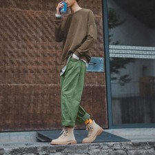 Men Vintage Loose Pants Straight Leg Summer Casual Wide Leg Khaki Cargo Trousers