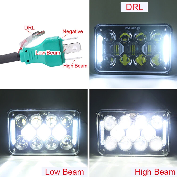 2x For Chevy S10 1994-1997 Blazer 4x6" Square LED Headlights High Low Beam w/DRL - Image 2 of 4