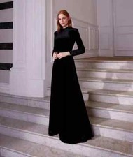 Designer Black Velvet Maxi Gown Wedding Bridesmaid Christmas Party Wear Dress
