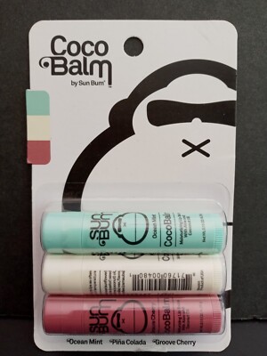 Sun Bum Coco Balm Lip Balms, 3 pk Ocean Mint, Groove Cherry, Pina Colada-NEW