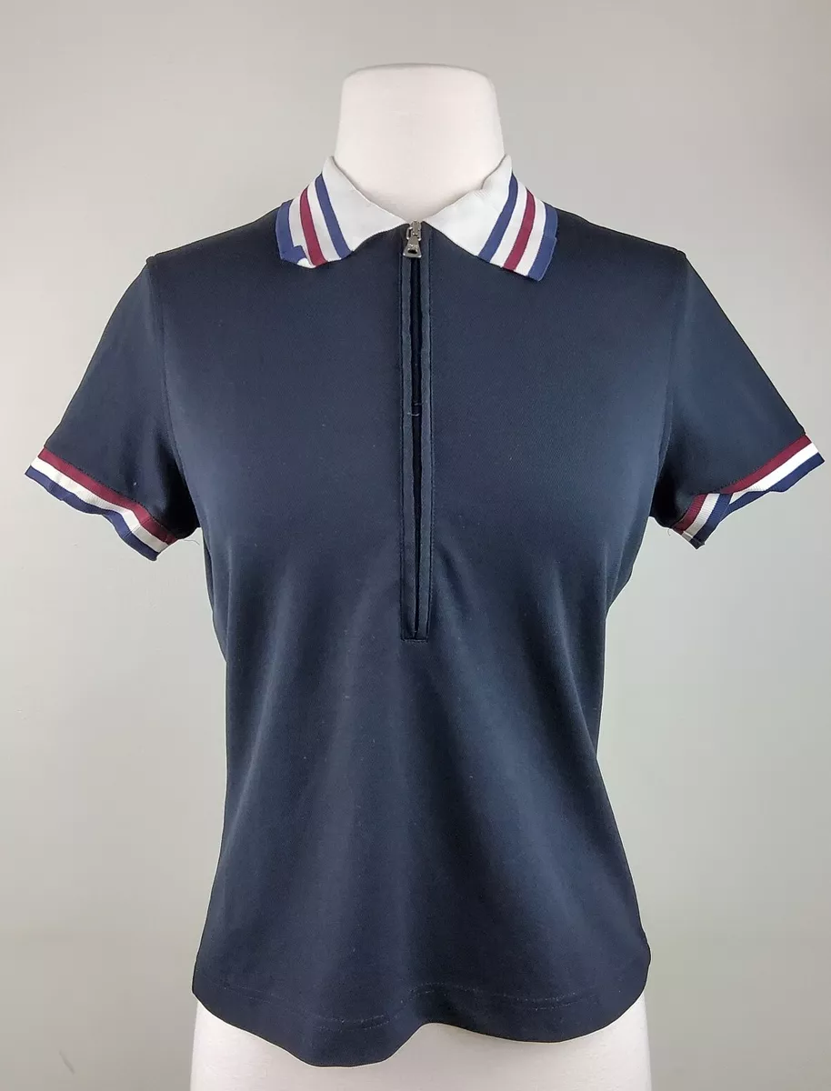 Prada Women s Striped Collar Sleeve 1 2 Zip Polo Shirt Top Size M