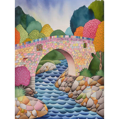 Moderne Volkskunst Landschaft Brücke Wandbild Leinwand Bild Druck 18X24