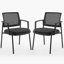 Mesh Back Stacking Arm Chairs, Sturdy Metal, Indoor/Outdoor, Home Office 2-Pk