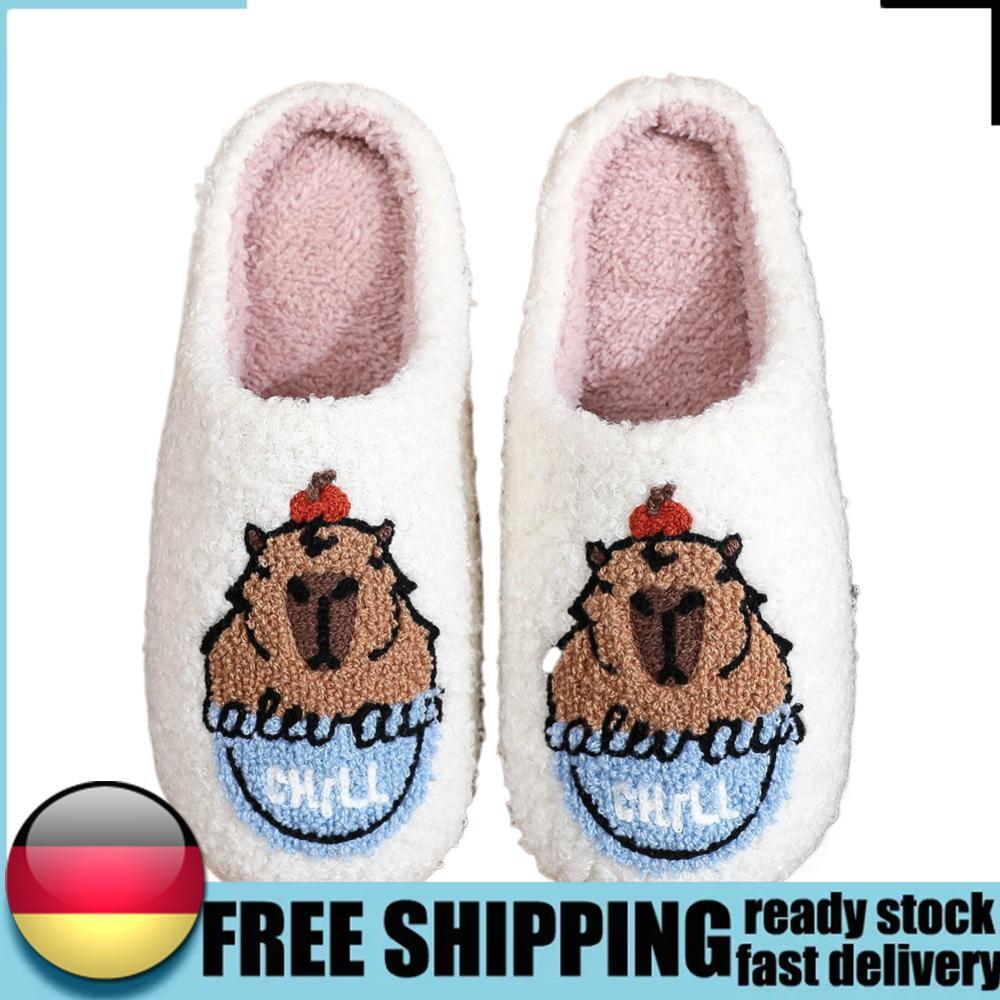 APL Capybara Closed Toe Slippers Plush Slippers Cute Fluffy Home Slippers for Winter