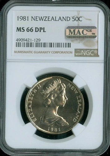 1981 New Zealand 50 Cents 50C NGC MS66 DPL MAC Quality