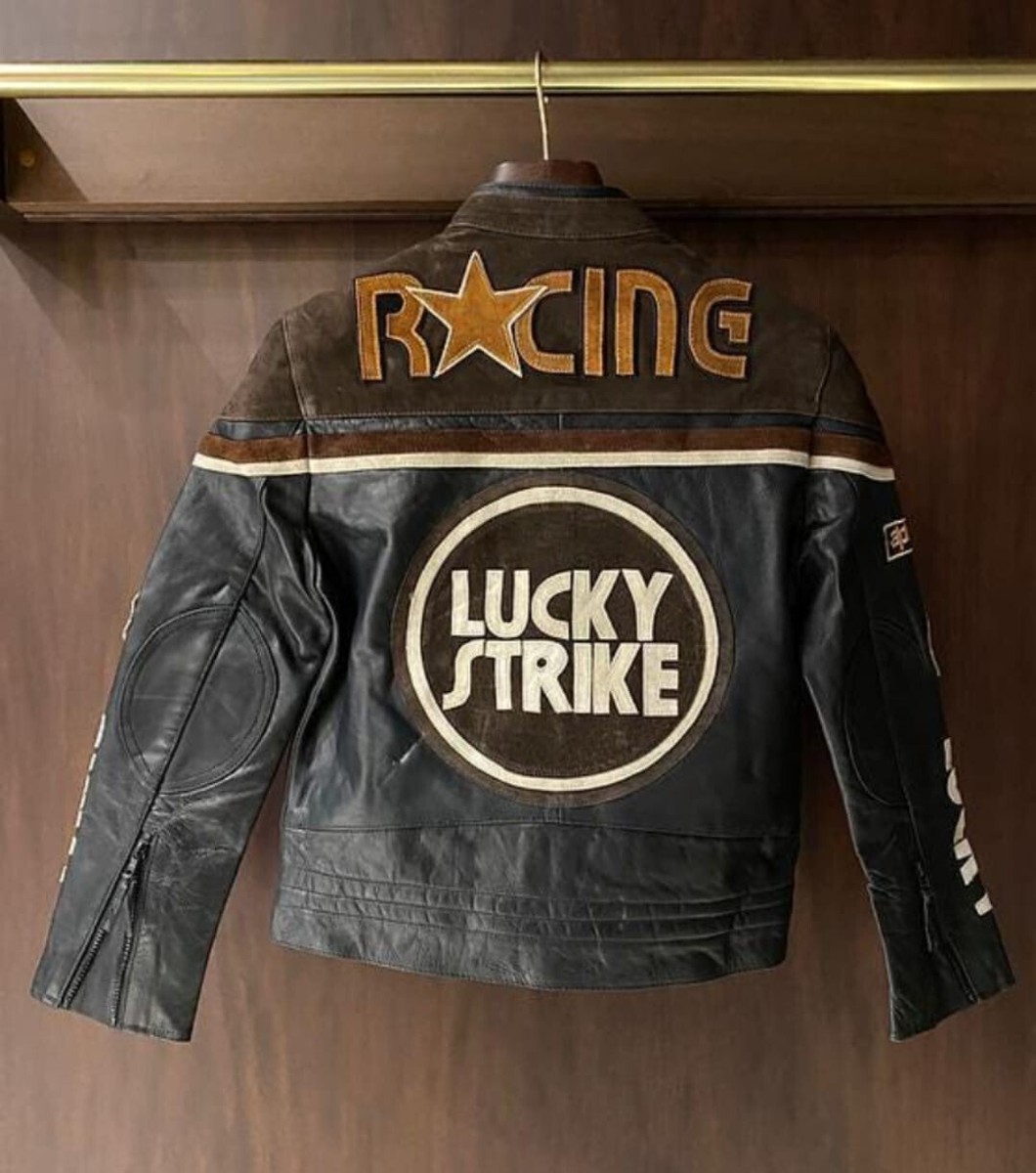 Handmade Vintage Lucky Strike Racing Leather Jacket, Retro
