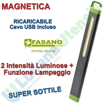 FASANO TOOLS Lampada a LED Ricaricabile Officina FASANO Portatile Magnetica e Gancio FGA 206