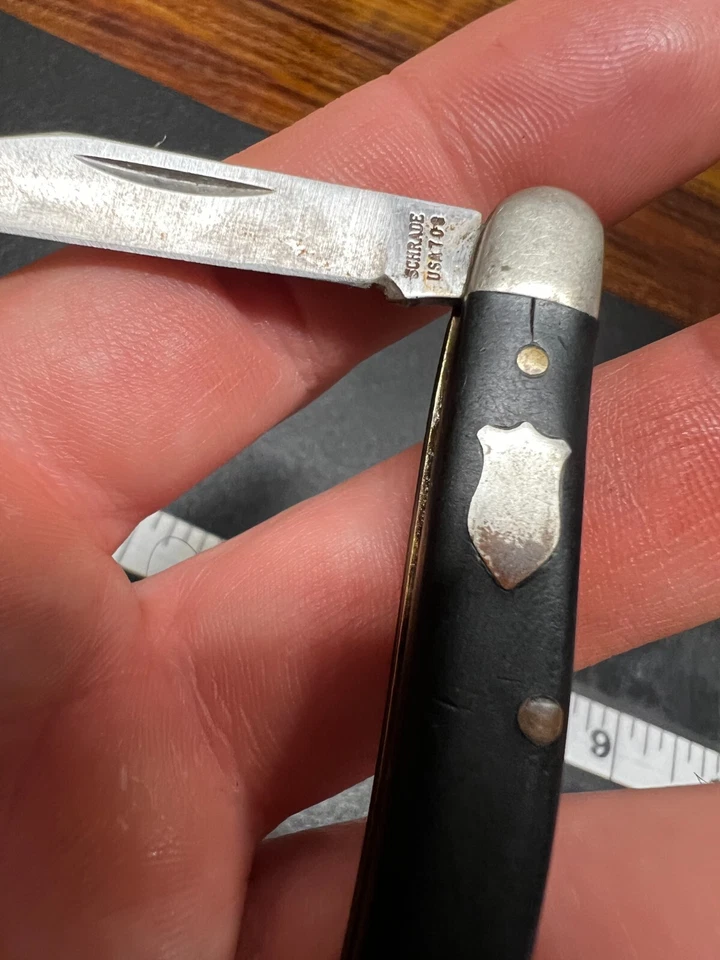 Navaja de Bolsillo Schrade EE. UU. 2 Hojas Mango Madera Años 70 De Colección Foto 4 de 4