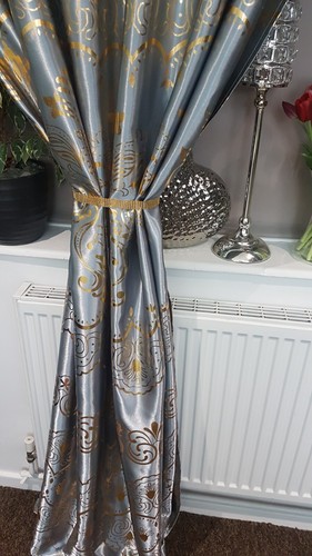Novelty Grey/Brown/Red/Yellow Curtain Swags & Tails Gold Design with Tie-Backs - Picture 59 of 71