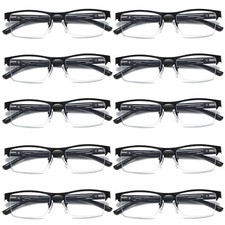 10 PK Mens Spring Hinge Blue Light Blocking Reading Glasses Half Frame Readers