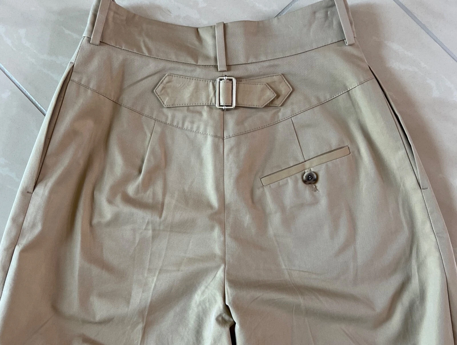 #2118 ALEXANDER MCQUEEN CAMMELLO Pantaloni conici in twill di cotone con fibbia TG 38