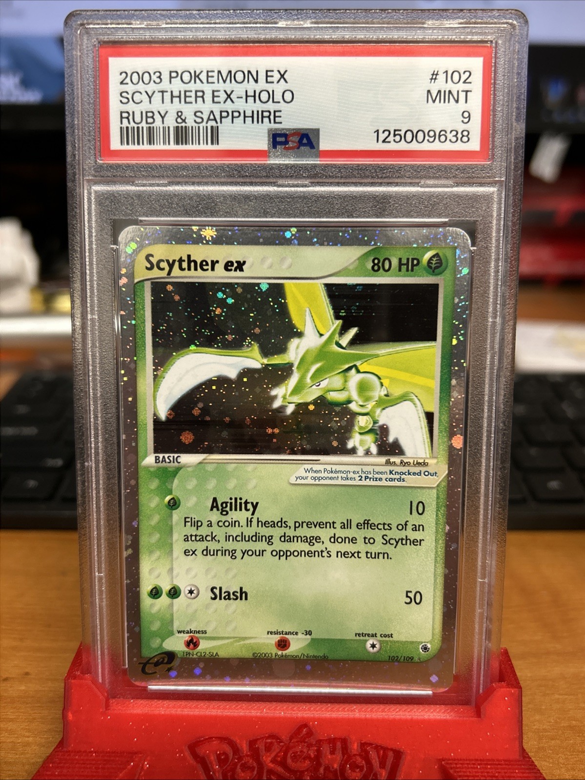 2003 TCG Pokemon EX Ruby and Sapphire Scyther EX Holo 102/109 PSA 9