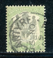 BRITISH CENTRAL AFRICA 48 SG46 Used 1897-1901 6p grn & blk Coat of Arms CV$5