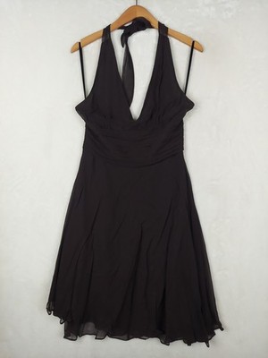 Robbie Bee 90s Y2K Dress Womens 12 Brown 100% Silk Halter Cocktail Party Fairy