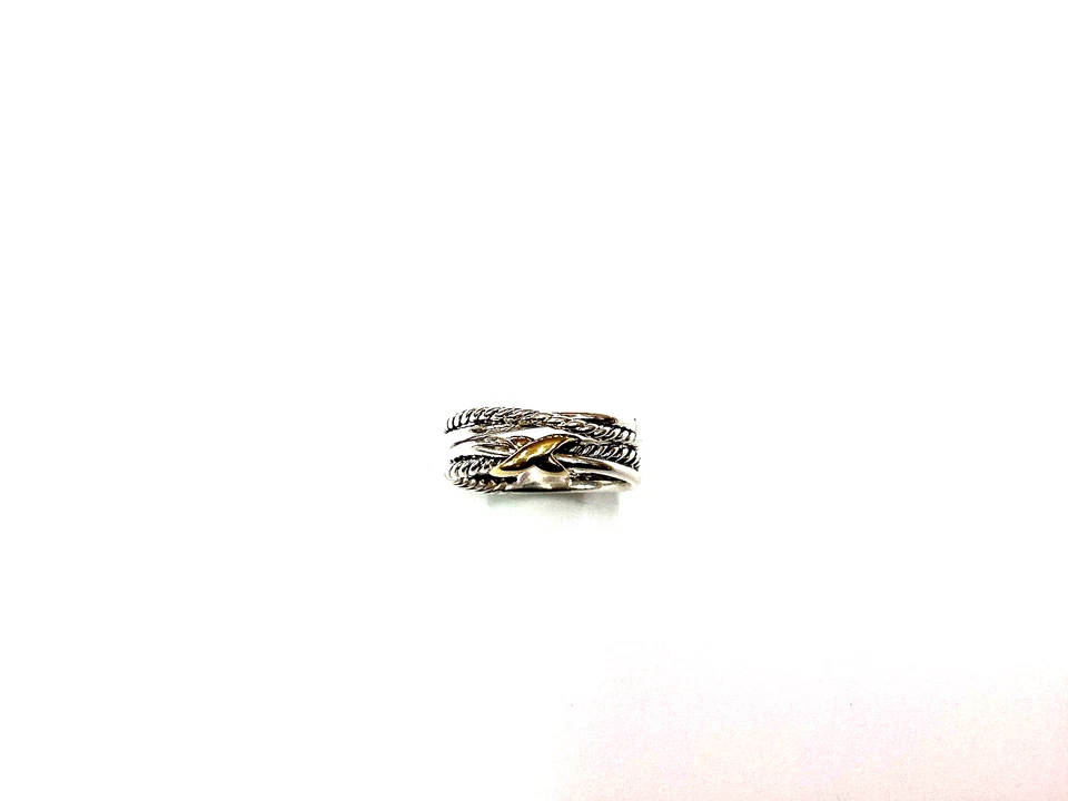 Anillo David Yurman X Banda Cruzada - Plata de Ley con 18K YG, Talla 6.5 Foto 4 de 4