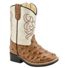 Old West by Jama Toddler Boy's Cream Ostrich Print Square Toe Western Boot VB10