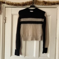 & OTHER STORIES MOHAIR BLEND BLK  + BEIGE DESIGN STRIPED CROPPED JUMPER - SIZE S