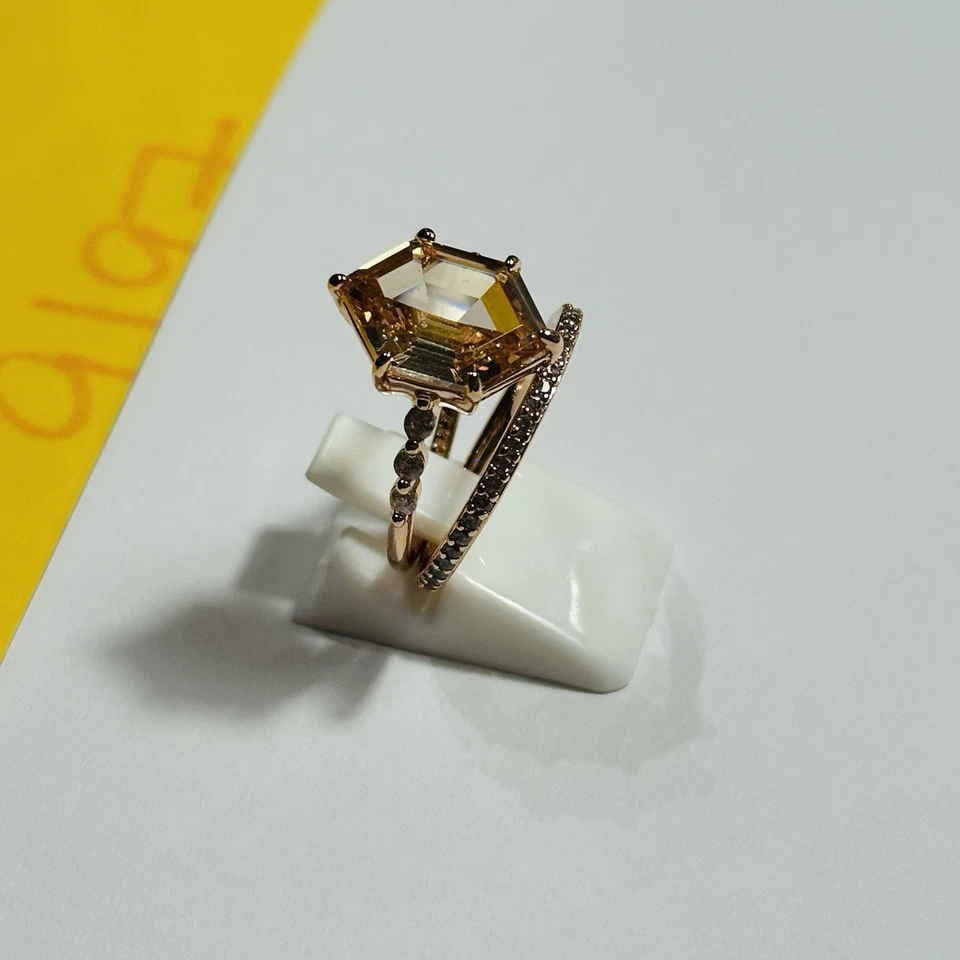 Preowned Bomb Party Size 7 Ring 2Pc Bundle Hexagon Honey Champagne Rose Gold Pl - Image 4 of 4
