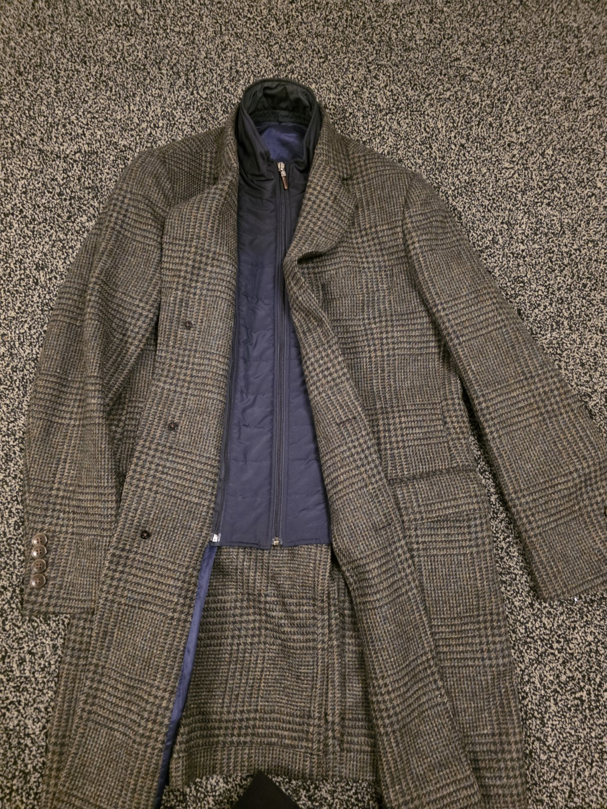 HACKETT LONDON Tweed Check 100percent Shetland Wool with Removable Bib Overcoat image 2