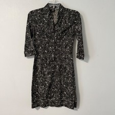 BCBGMAXAZRIA Women's Black White Floral Shirt Dress Cotton Stretch 3/4 Sleeve 4